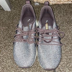 Gray and Purple Puma Tennis Shoes